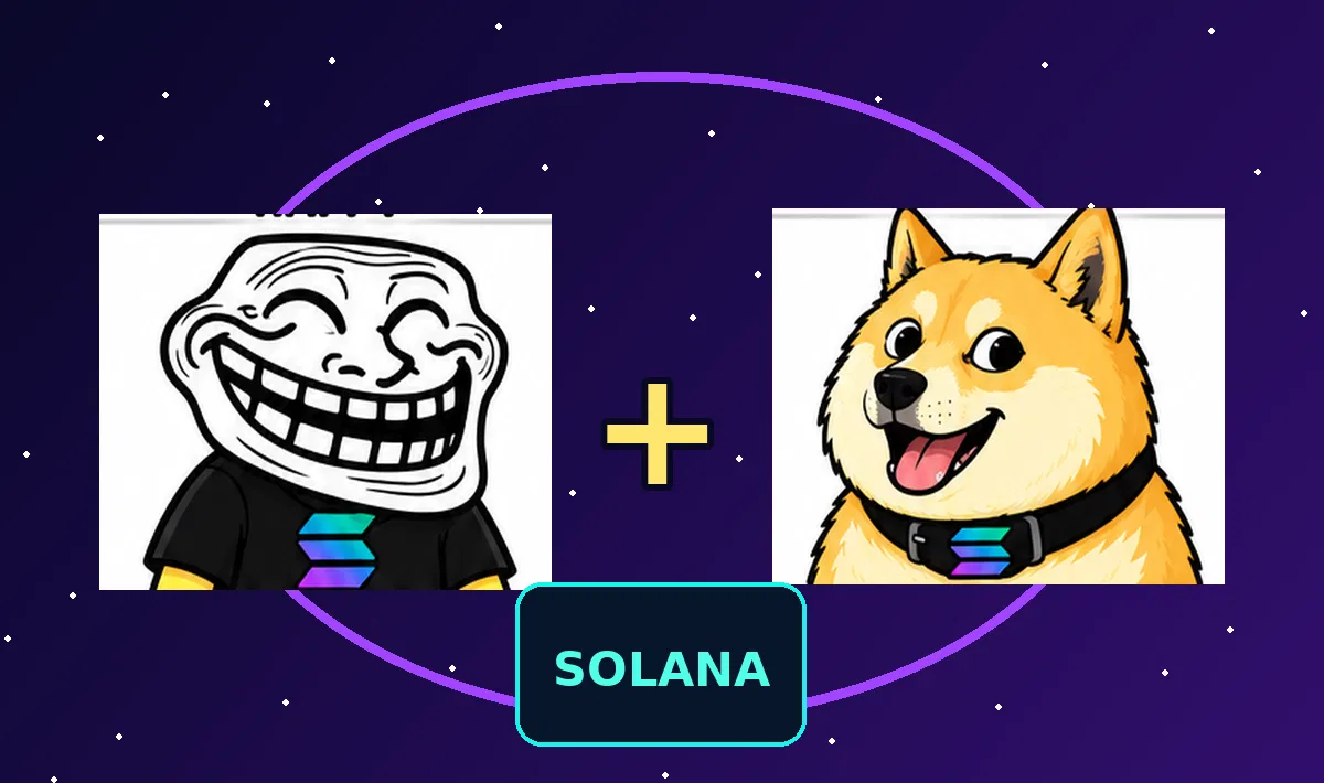 Raj's Doge and Anatoly's Trollface converge through Solana