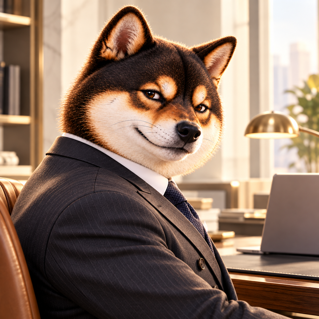 Suspicious sideways glance over one shoulder, lips pressed in a tiny skeptical smile, charcoal suit, soft ivory backdrop, no words or symbols.